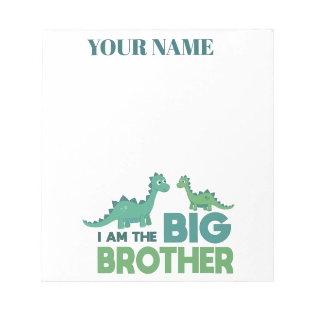 Personalised boys name big brother dinosaur notepad (Front)