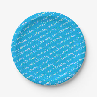 Personalised Boy's Name Birthday Blue Party Hats Paper Plate