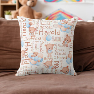Personalised boys name teddy bear collage gifts cushion