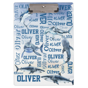 Personalised boys name with sharks collage clipboard