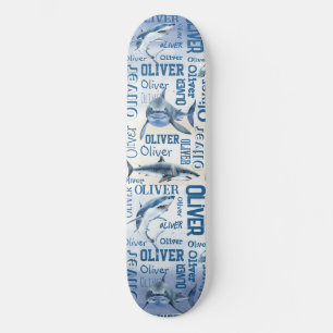 Personalised boys name with sharks collage  skateboard