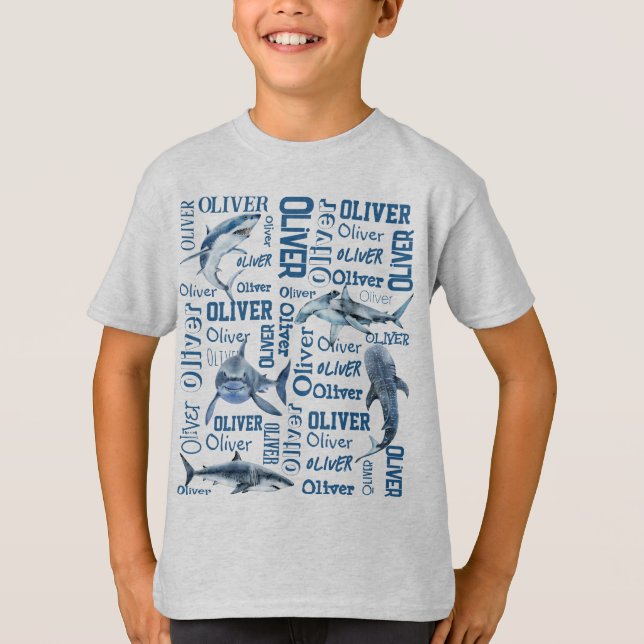 Personalised boys name with sharks collage T-Shirt (Front)