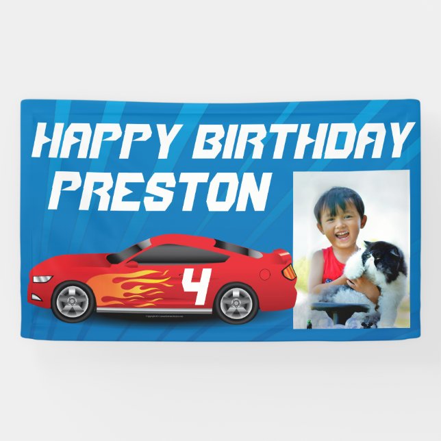 Personalised Boys Race Car Birthday Party Photo Banner (Horizontal)