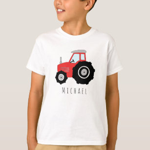 Personalised Boy's Red Farmer's Tractor with Name T-Shirt