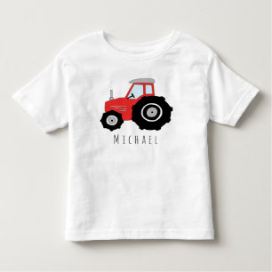 Personalised Boy's Red Farmer's Tractor with Name Toddler T-Shirt