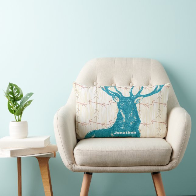 Personalised Boy's Room Crossed Arrow Deer Lumbar Cushion (Chair)