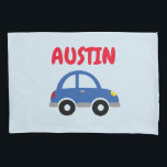Personalised boys room pillowcase with cute car<br><div class="desc">Personalised boys room pillowcase with toy car.  Cute pillow case for kid's bedroom with blue auto vehicle. Home decor for childrens room. Trendy illustration design for son,  grandson,  nephew,  grandchild etc. Birthday and Holiday gift ideas for kids.</div>