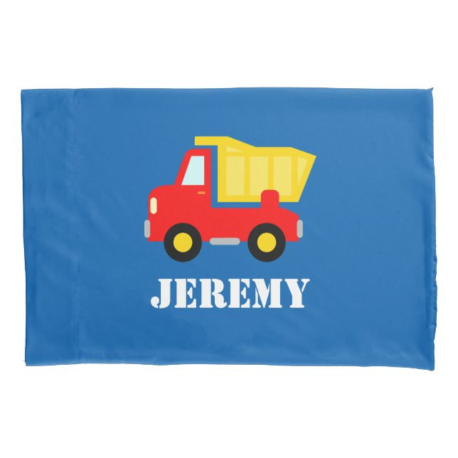 Personalised boys room pillowcase with dump truck (Front)