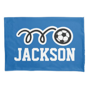 Personalised boys room pillowcase with soccer ball