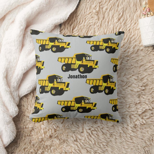 Personalised Boy's Room YELLOW Dump Truck Cushion (Blanket)