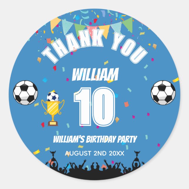 Personalised Boys Soccer Birthday Sticker (Front)