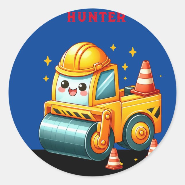 Personalised Boy's Steam Roller Classic Round Sticker (Front)