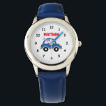 Personalised boy's watch with cute toy car logo<br><div class="desc">Personalised boy's watch with cute toy car logo. Fun personalizable gift idea for little children (boy or girl). Custom chirldren's watches with first name and vehicle illustration. Automotive theme design. Christmas and Birthday presents for son,  daughter,  grandson,  granddaughter,  grandchild,  student,  nephew,  cousin etc.</div>