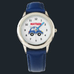Personalised boy's watch with cute toy car logo<br><div class="desc">Personalised boy's watch with cute toy car logo. Fun personalizable gift idea for little children (boy or girl). Custom chirldren's watches with first name and vehicle illustration. Automotive theme design. Christmas and Birthday presents for son,  daughter,  grandson,  granddaughter,  grandchild,  student,  nephew,  cousin etc.</div>