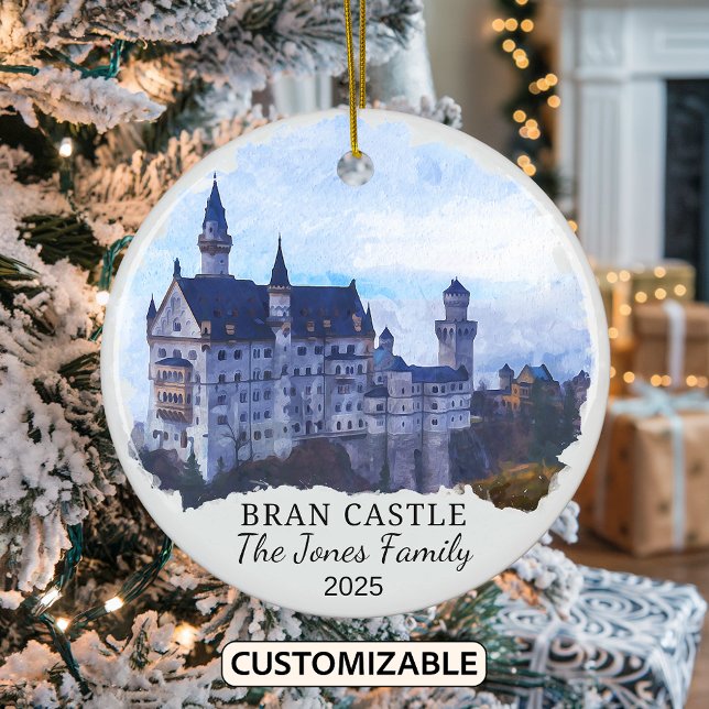 Personalised Bran Castle Ornament, Romania Ceramic Tree Decoration (Creator Uploaded)