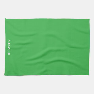 Personalised Brand Green Plain Solid White Script Tea Towel