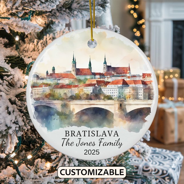 Personalised Bratislava Ornament, Slovakia Gift Ceramic Tree Decoration (Creator Uploaded)