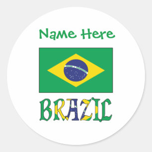 Personalised Brazil Flag Classic Round Sticker
