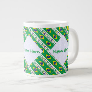 Personalised Brazil Flag Tiled Large Coffee Mug