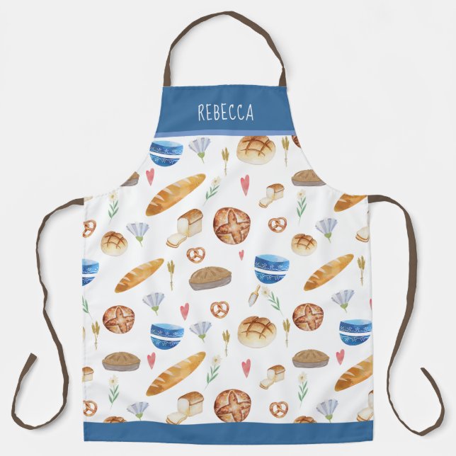 Personalised Bread & Bakery Watercolor Pattern Apron (Front)