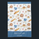 Personalised Bread & Bakery Watercolor Pattern  Tea Towel<br><div class="desc">Personalised Bread & Bakery Watercolor Pattern . Design includes a loaf a bread sourdough a pie cute flowers and other whimsical bakery motifs .</div>