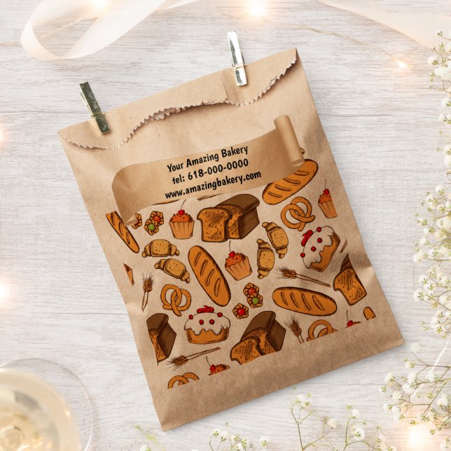 Personalised Bread, Cake and Pastry Bakery Favour Bags (Clipped)