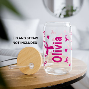 Personalised Breast Cancer Awareness Pink Ribbon  Can Glass