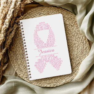 Personalised Breast Cancer Typography Ribbon Notebook