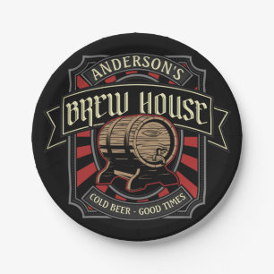 Personalised Brew House Label Beer Brewing Bar Pub Paper Plate