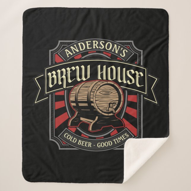 Personalised Brew House Label Beer Brewing Bar Pub Sherpa Blanket (Front)