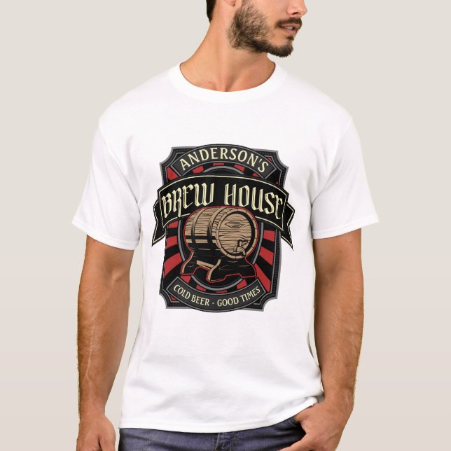Personalised Brew House Label Beer Brewing Bar Pub T-Shirt (Front)