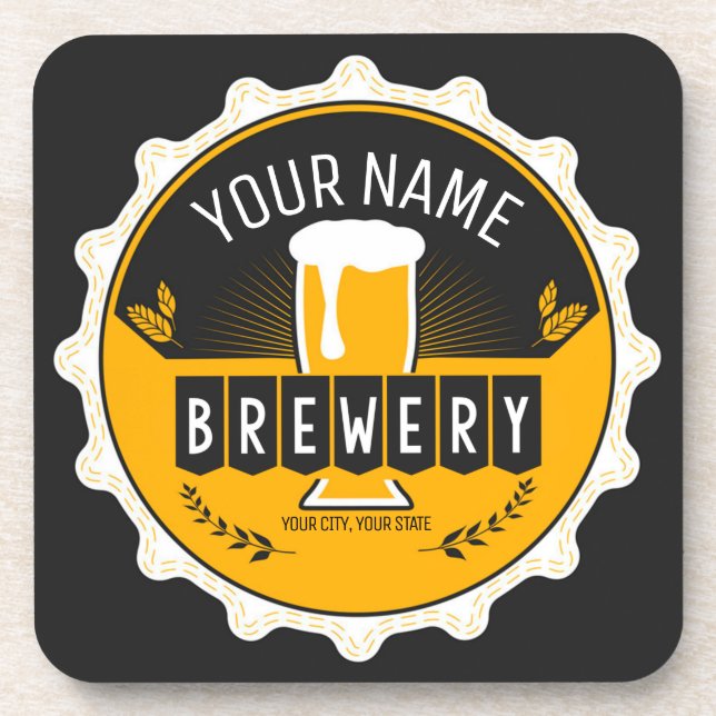 Personalised Brewery Beer Bottle Cap Bar Coaster (Front)