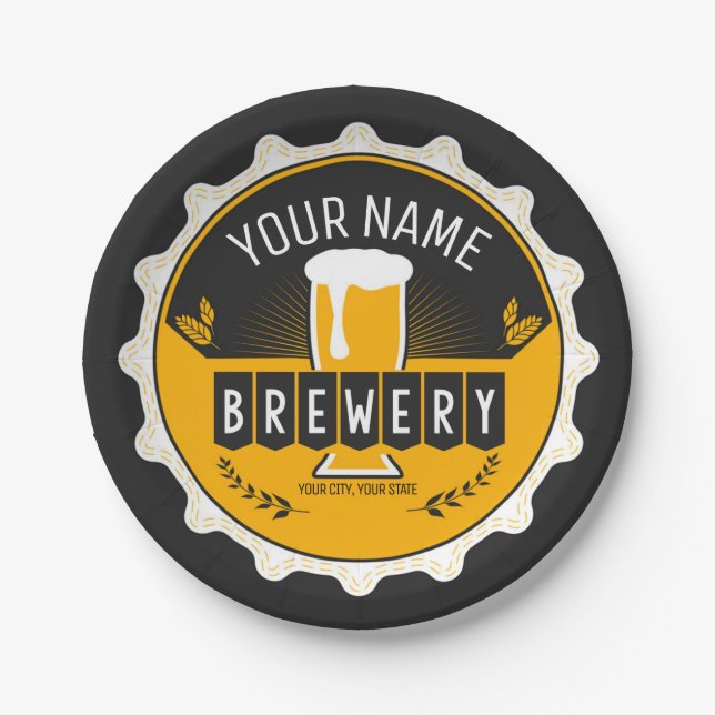 Personalised Brewery Beer Bottle Cap Bar Paper Plate (Front)