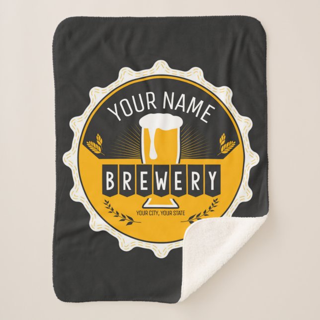 Personalised Brewery Beer Bottle Cap Bar Sherpa Blanket (Front)