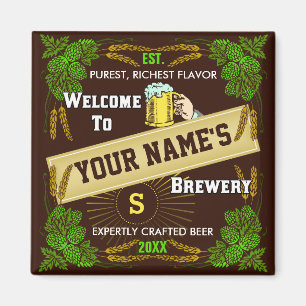Personalised Brewery Welcome: Hops Barley Beer Magnet