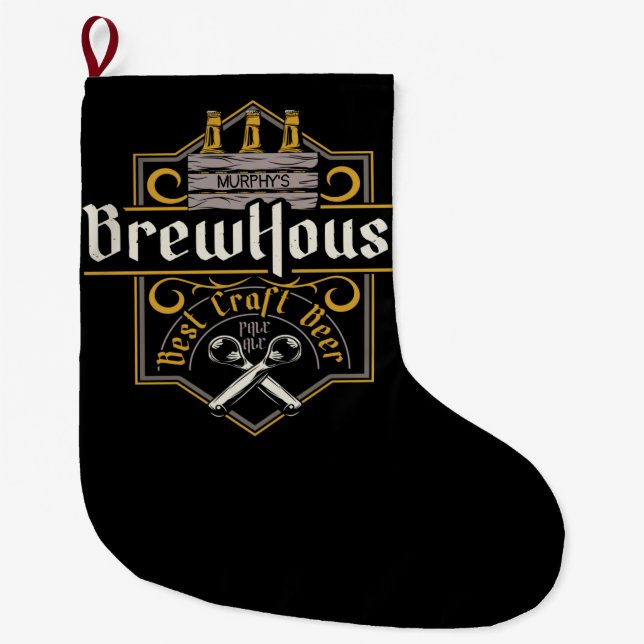 Personalised BrewHouse Best Craft Beer Ale Bar  Large Christmas Stocking (Front)