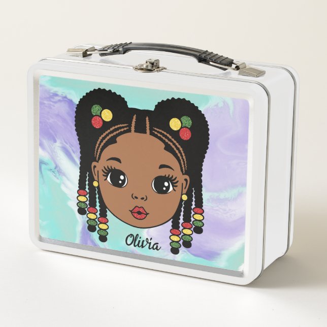 Personalised Briaded Hair Baby girl Metal Lunchbox (Front)