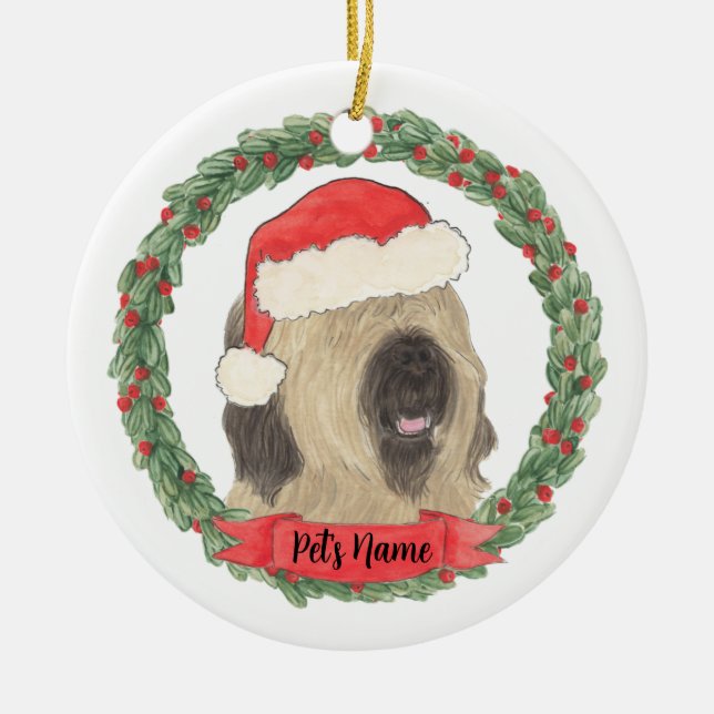 Personalised Briard Christmas Ceramic Tree Decoration (Front)