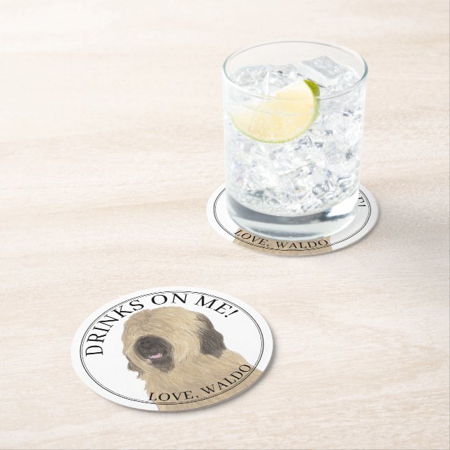 Personalised Briard Dog Wedding Round Paper Coaster (Insitu)
