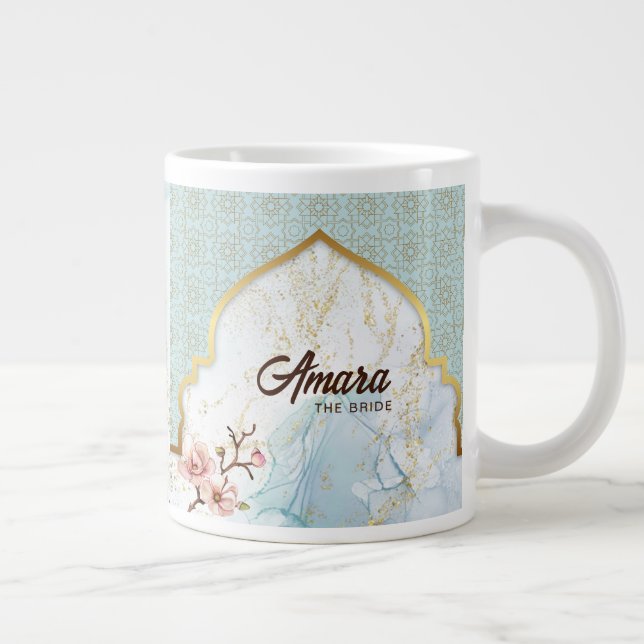 Personalised Bridal Coffee Mug – Light Blue & Gold (Right)
