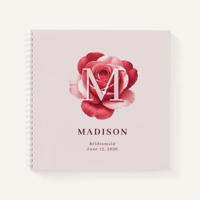 Personalised Bridal Rose Name Wedding Date Notebook (Front)