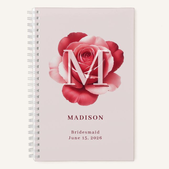 Personalised Bridal Rose Name Wedding Date Notebook (Front)