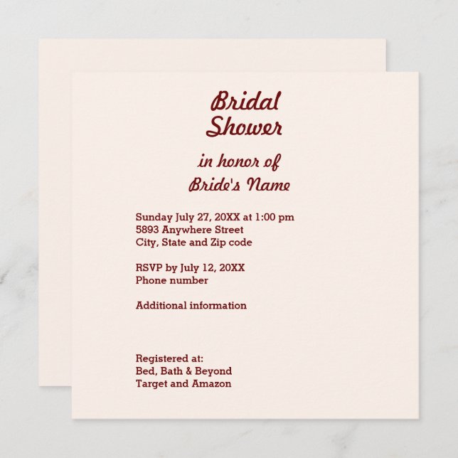Personalised Bridal Shower Invitation Square Card (Front/Back)