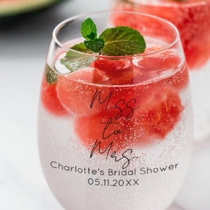 Personalised Bridal Shower Miss To Mrs Stemless Wine Glass