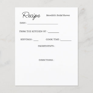 Personalised Bridal Shower Recipe Card