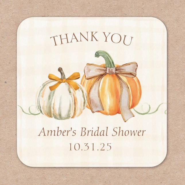 Personalised Bridal Shower Rustic Autumn Thank You Square Sticker (Creator Uploaded)