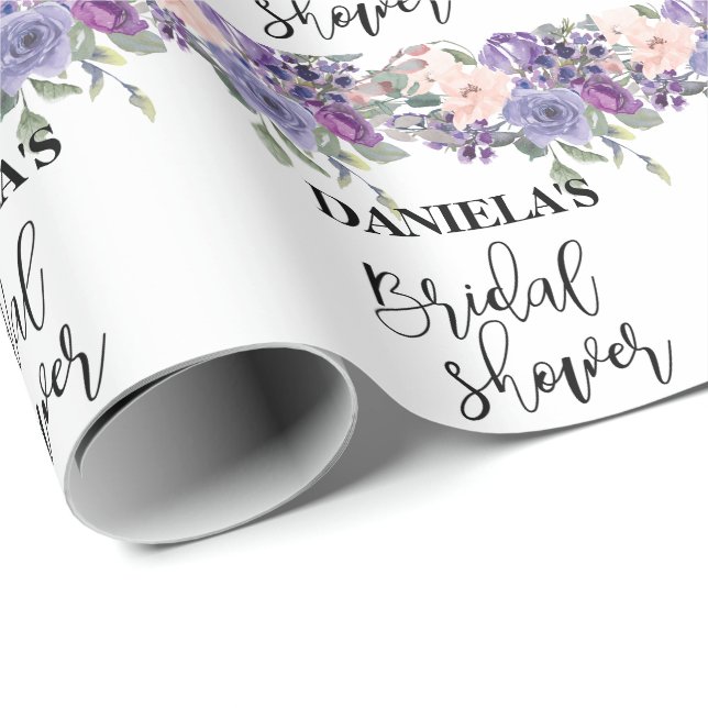 Personalised Bridal shower Violet Floral  Wrapping Paper (Roll Corner)