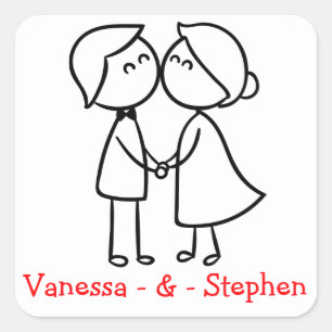 Personalised Bride And Groom Cartoon Wedding Square Sticker