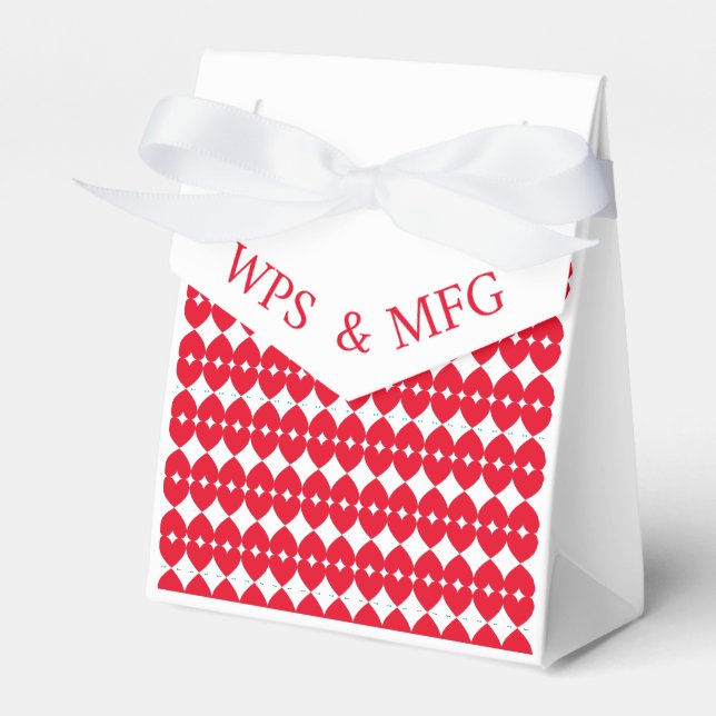 Personalised Bride and Groom Monograms, Red Hearts Favour Box (Front Side)