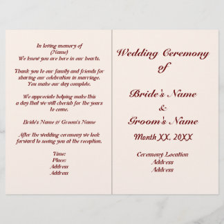 Personalised Bride and Groom Wedding Program Flyer